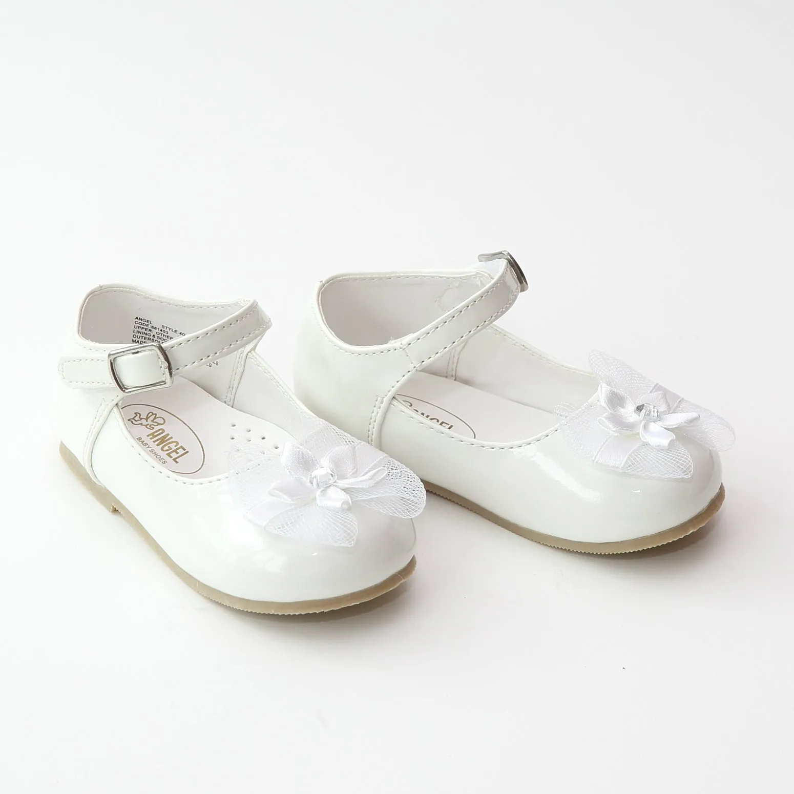 Angel Baby Girls Patent White Special Occasion Mary Janes