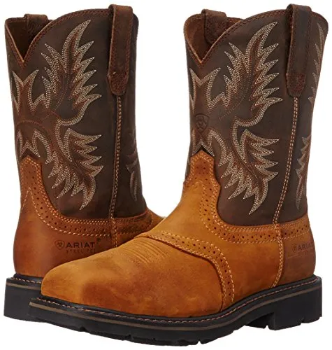 ARIAT Sierra Wide Square Toe Steel Toe Work Boots - Men’s Safety Toe Western Inspired Boot, Aged Bark, 7 Wide