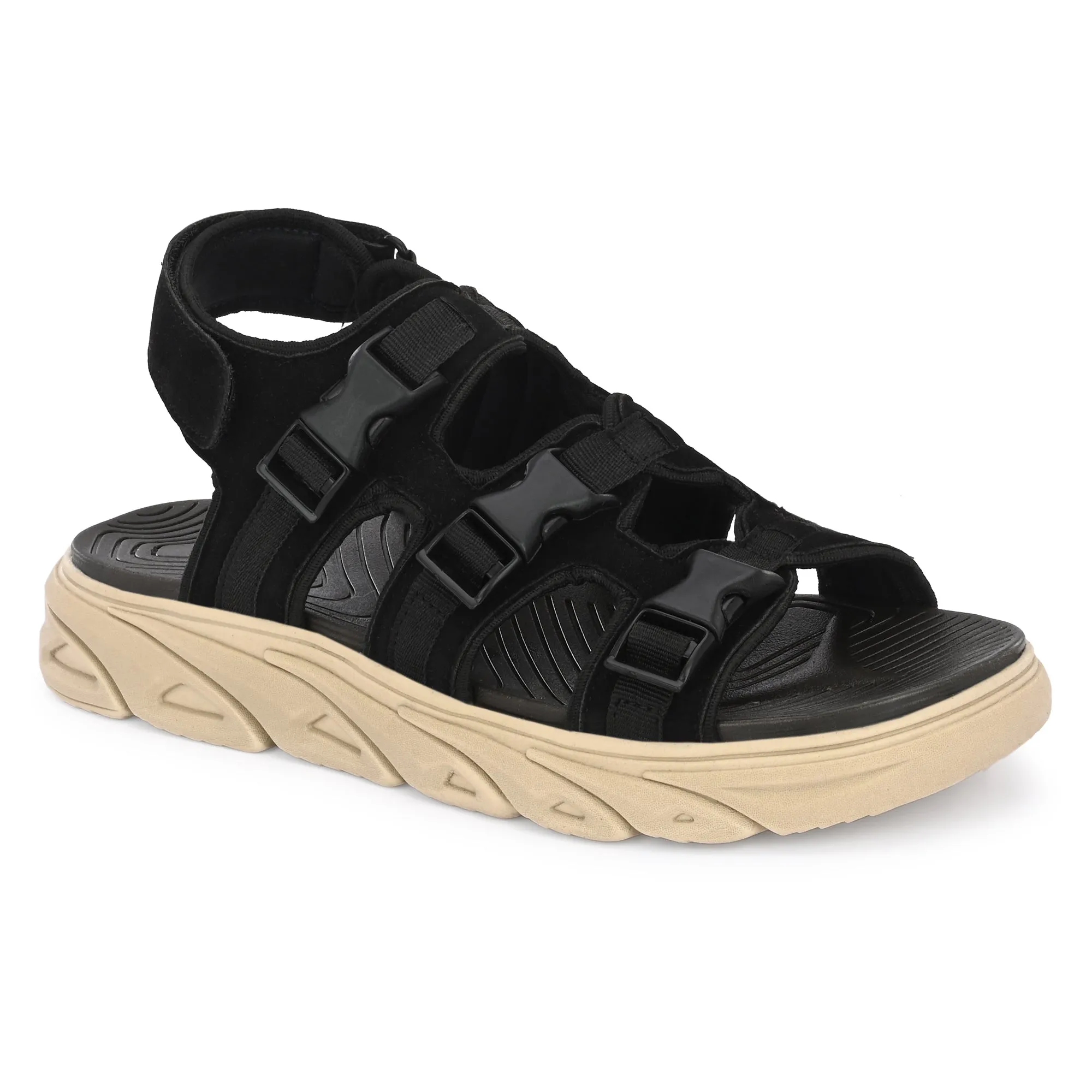 Attitudist Unisex Handcrafted Black Casual Sandal