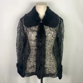 Black Beaded Lace With Fur Trim Jacket