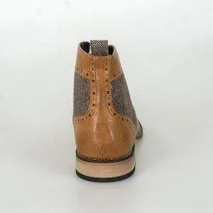 Cavani Sherlock Tan Men's Leather Tweed Boots