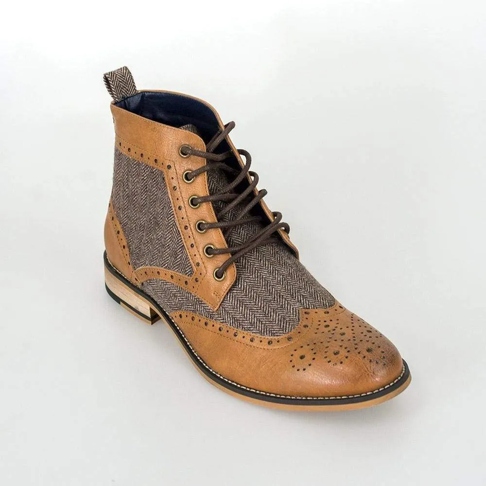 Cavani Sherlock Tan Men's Leather Tweed Boots