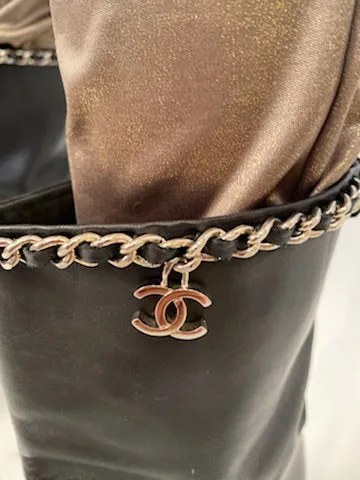 Chanel Black Leather Mid Length Calf CC Chain Logo Boots EU 39.5 US 8.5/9