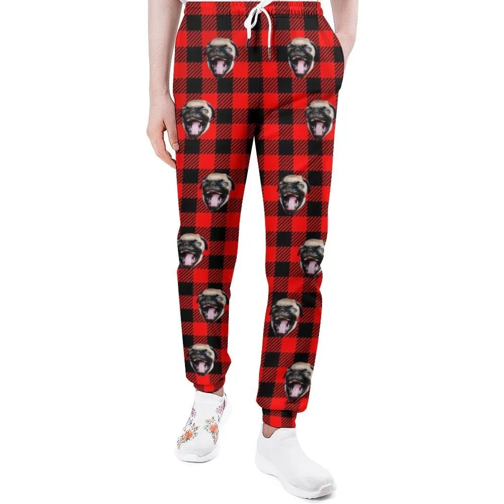 Custom Face Unisex Plaid Hoodie&Sweatpant Set Personalized Couple Loose Hooded Pullover Casual Joggers