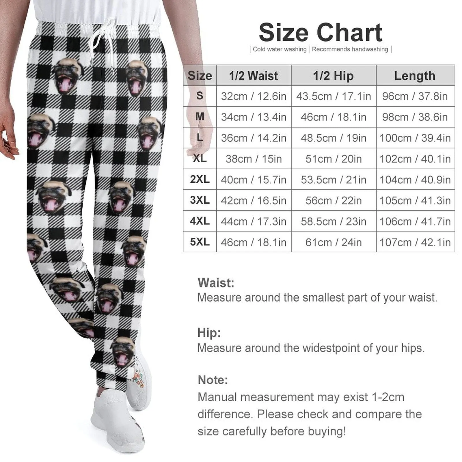 Custom Face Unisex Plaid Hoodie&Sweatpant Set Personalized Couple Loose Hooded Pullover Casual Joggers