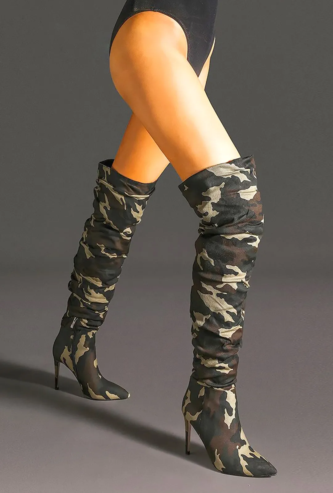 GeGE - SUEDE CAMO OTK HEEL BOOTS