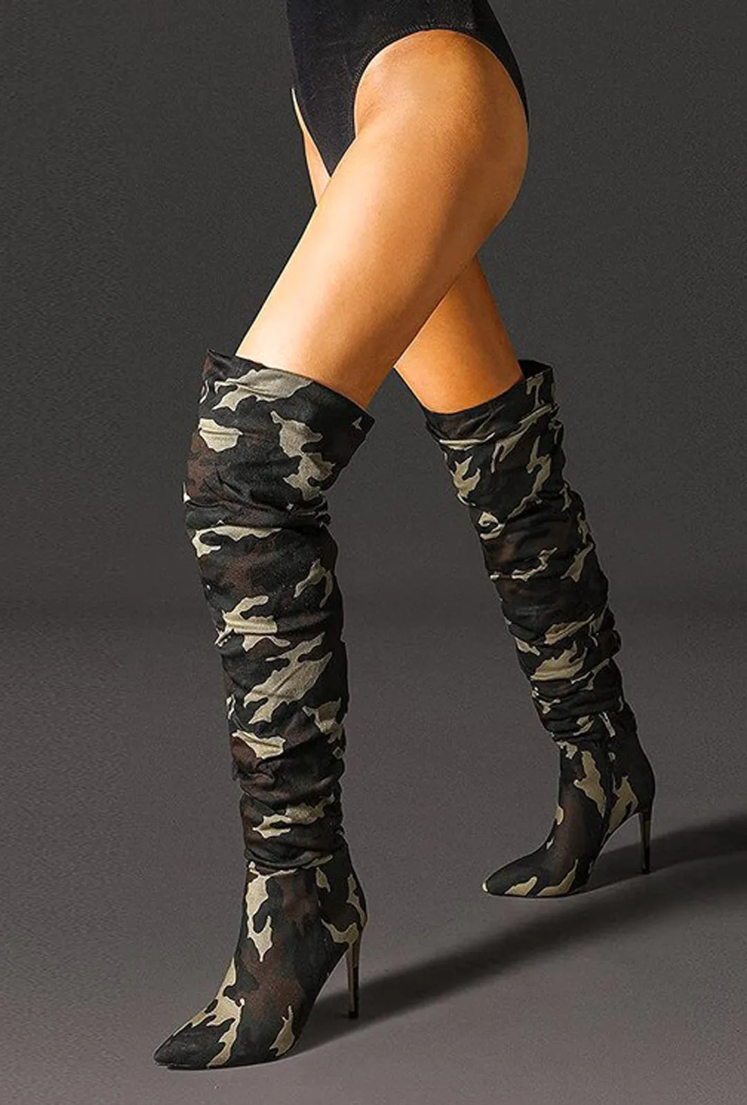 GeGE - SUEDE CAMO OTK HEEL BOOTS