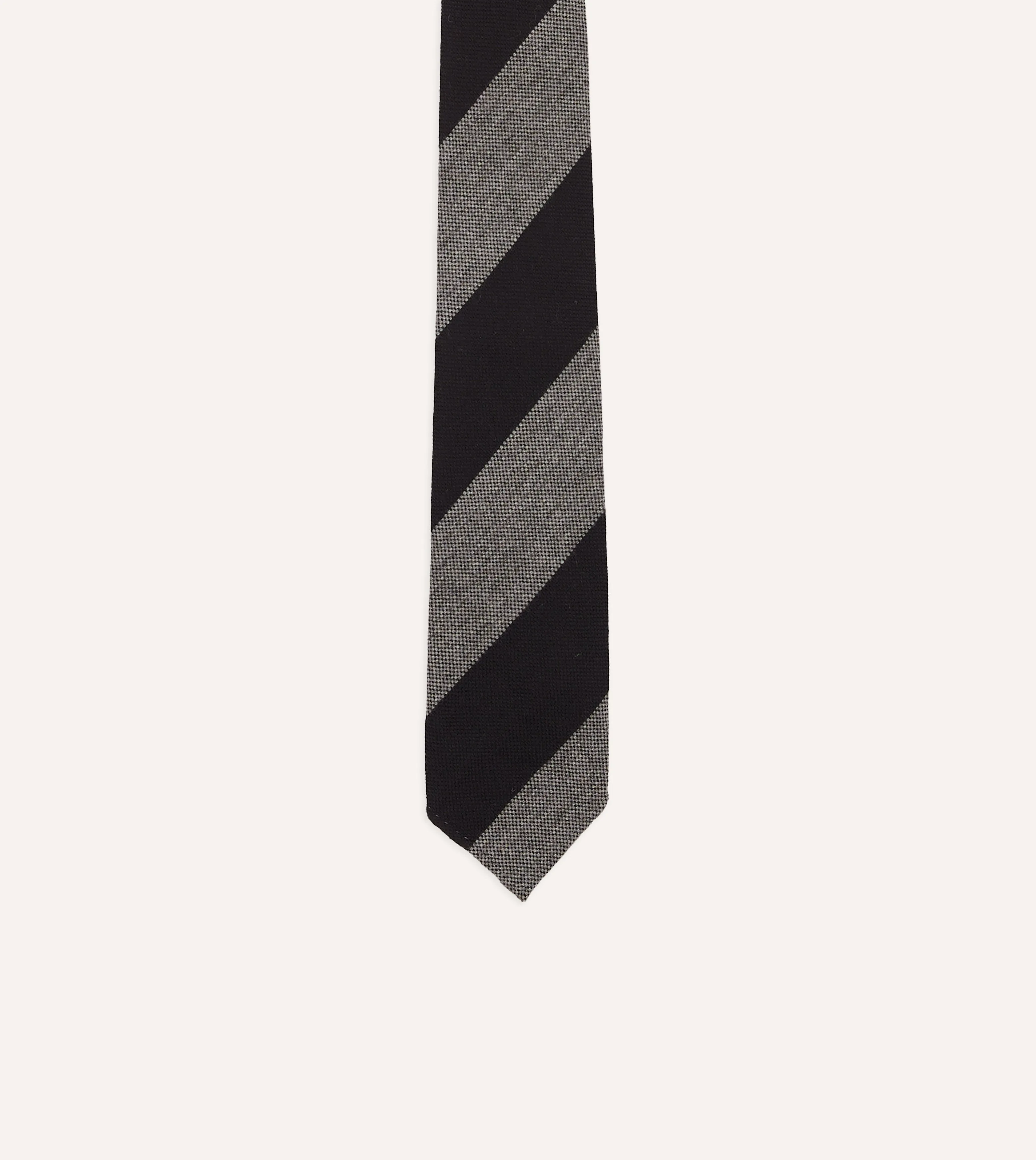 Grey and Black Block Stripe Hand Rolled Wool Tie