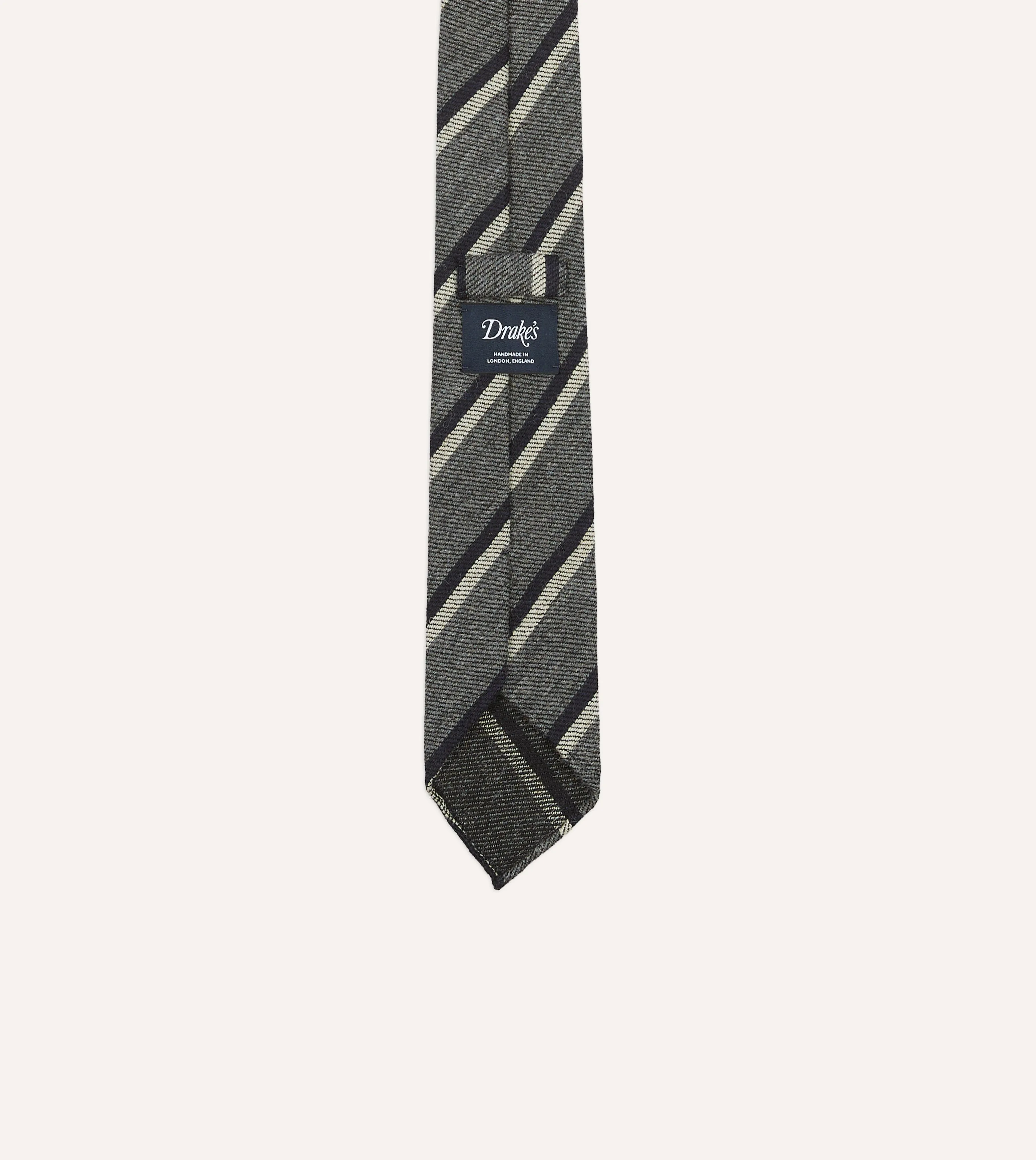 Grey and Navy Sandwich Stripe Hand Rolled Shetland Wool Tie