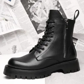 Men's Casual Shoes QS347 - Black Leather Thick Ankle Boots