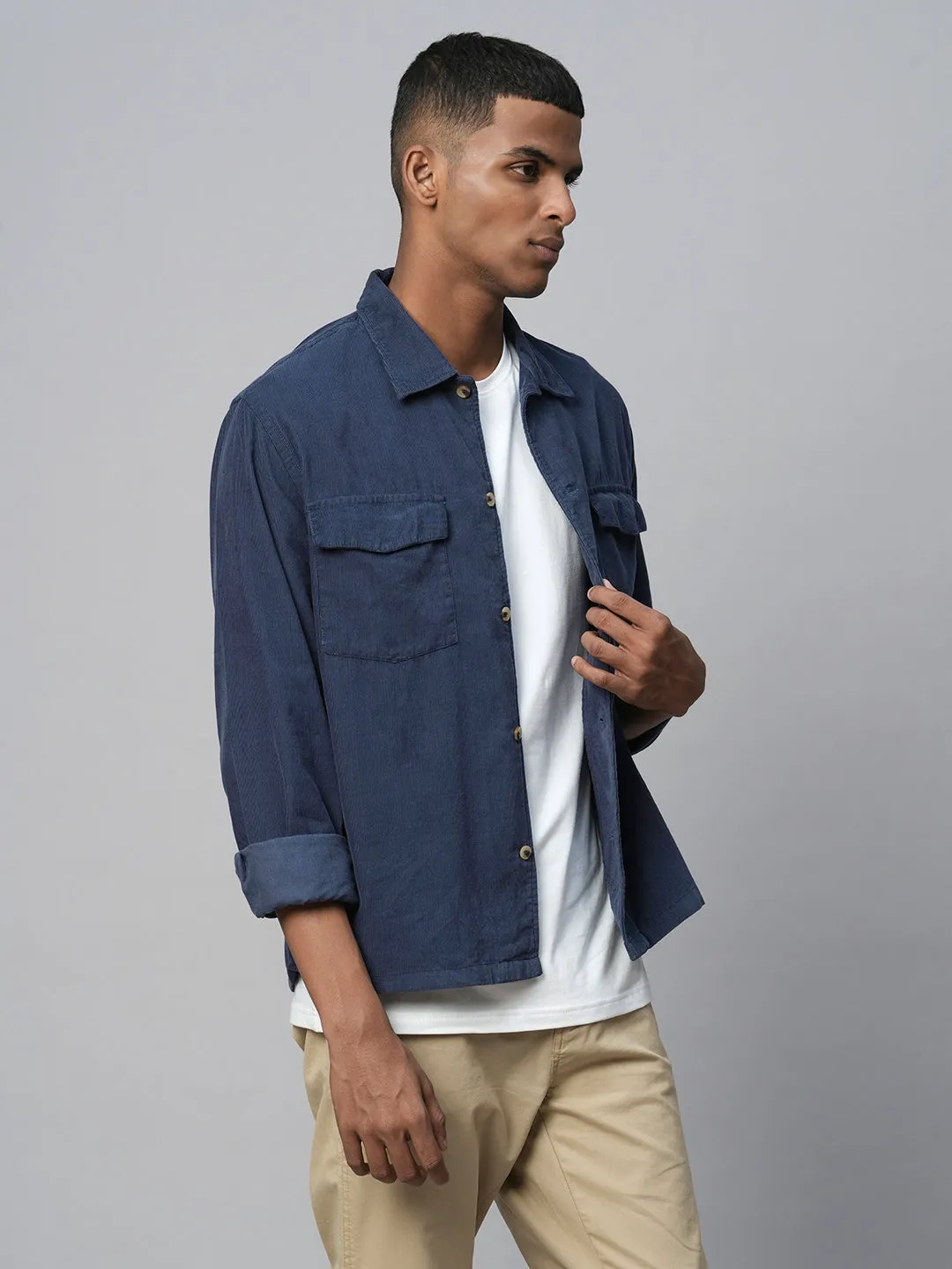 Men's Navy Cotton Regular Fit Jacket