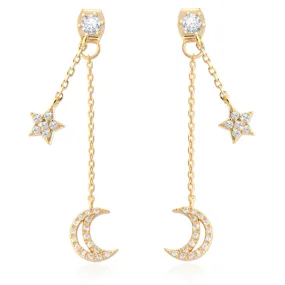 NO.2 Crescent Moon and Star Chain Drop Earrings