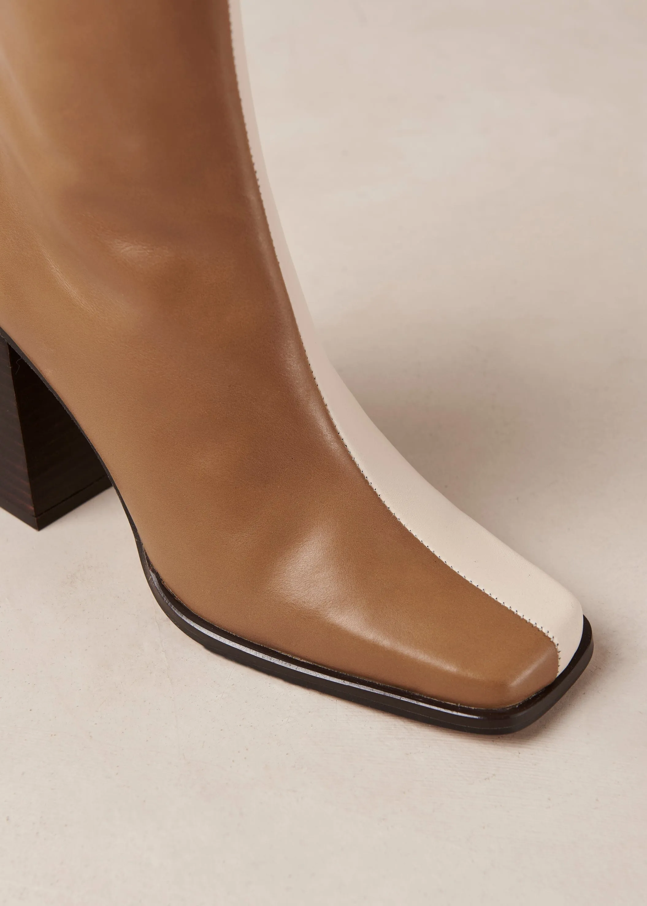 South Bicolor Camel Beige Leather Ankle Boots