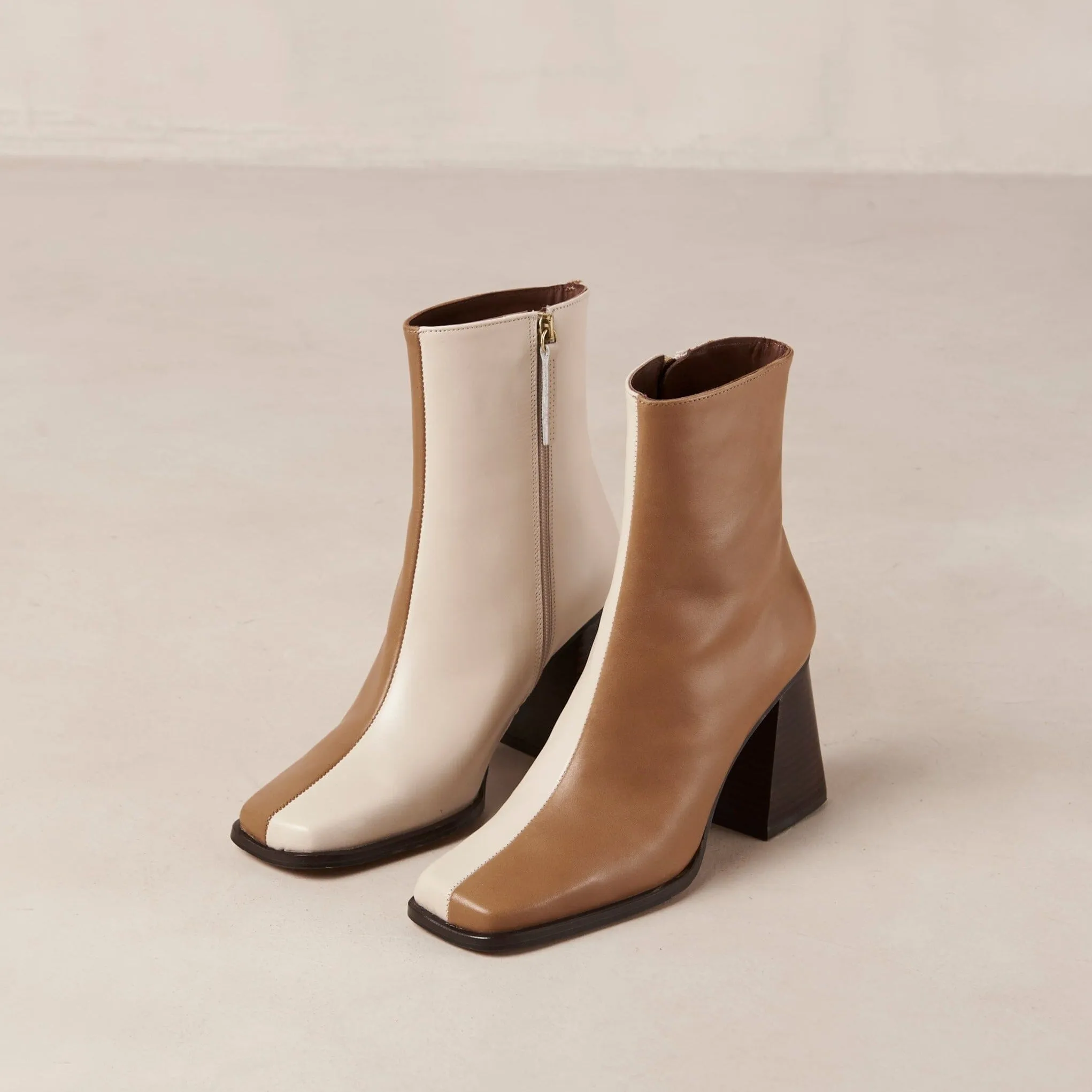 South Bicolor Camel Beige Leather Ankle Boots