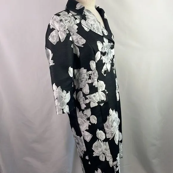 StJohnBlack And White Floral Brocade 3/4 Jacket