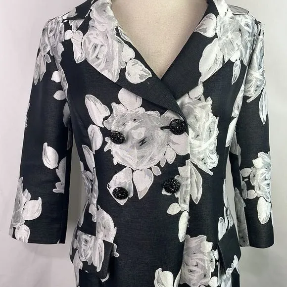 StJohnBlack And White Floral Brocade 3/4 Jacket