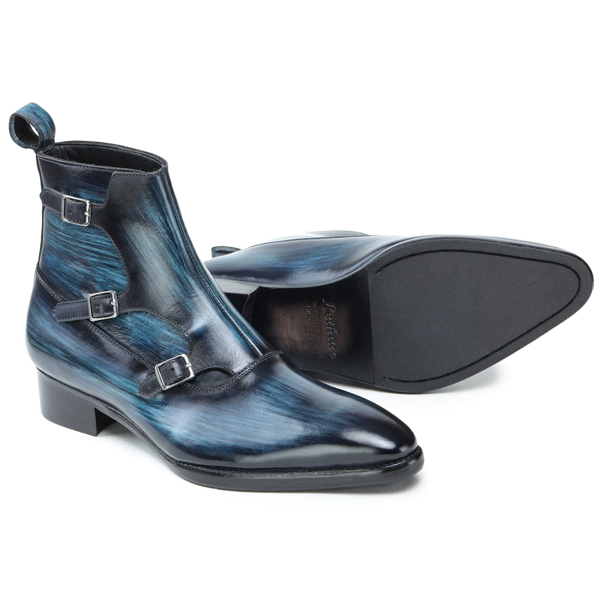 Triple Monk Strap Boots - Navy