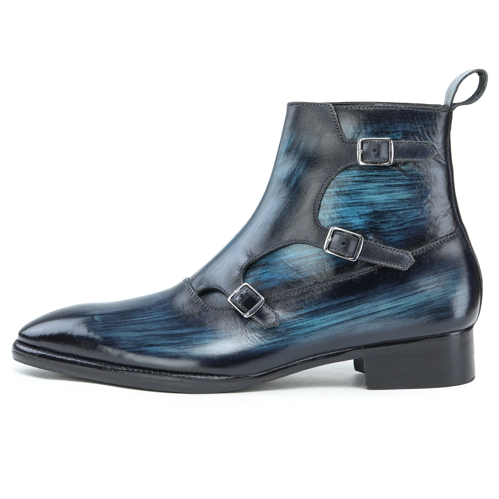 Triple Monk Strap Boots - Navy