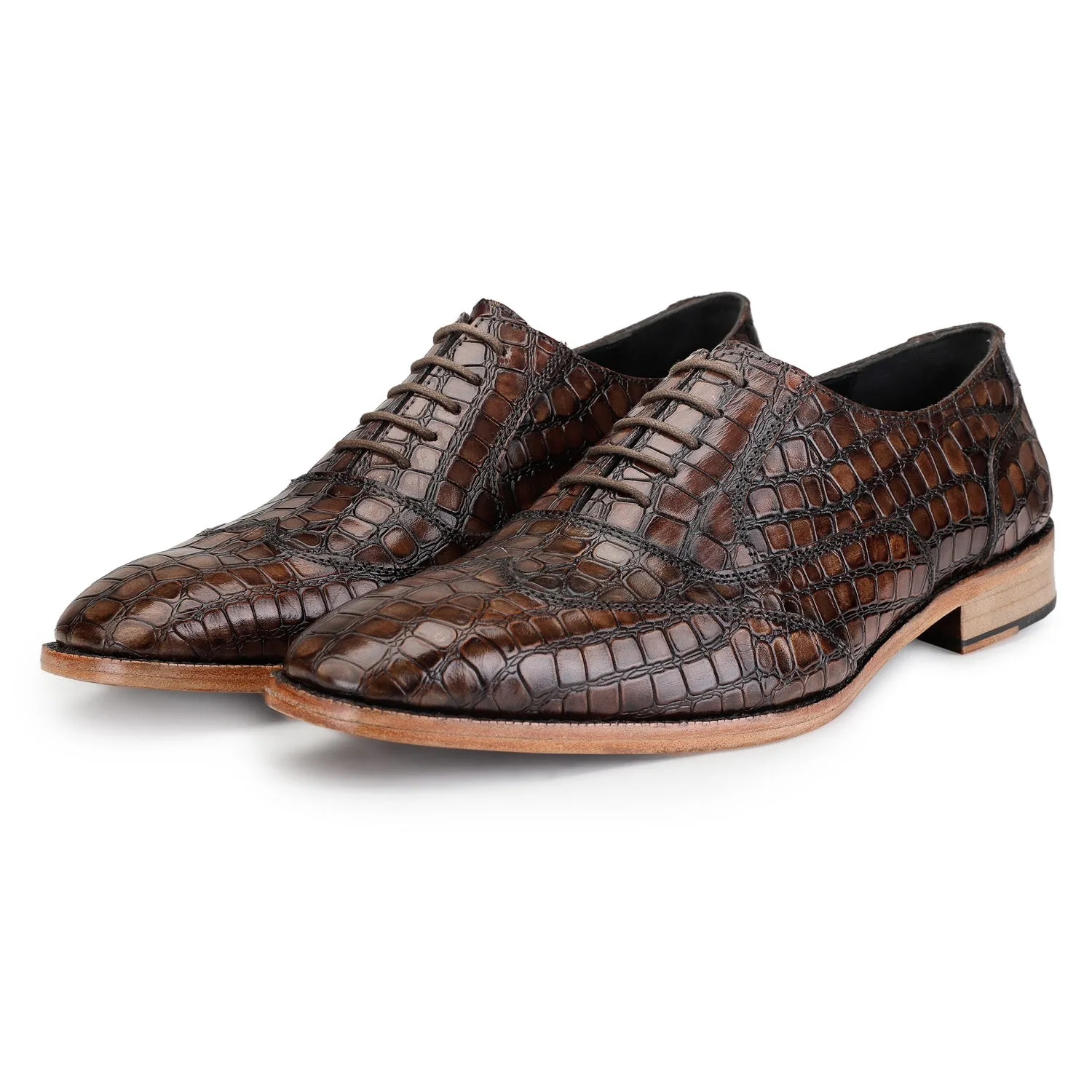 Wingtip Oxford - Croc Brown