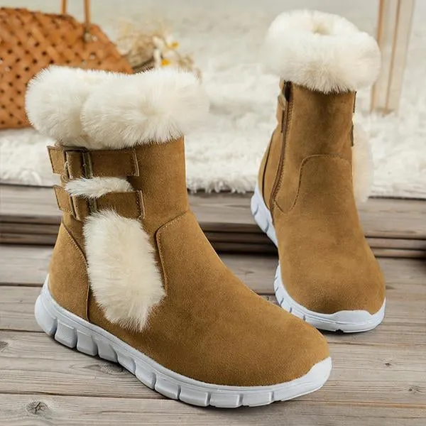 Women's Casual Belt Buckle Plush Thick Sole Snow Boots 93045570S