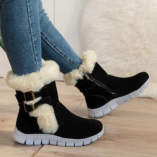 Women's Casual Belt Buckle Plush Thick Sole Snow Boots 93045570S