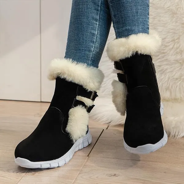 Women's Casual Belt Buckle Plush Thick Sole Snow Boots 93045570S